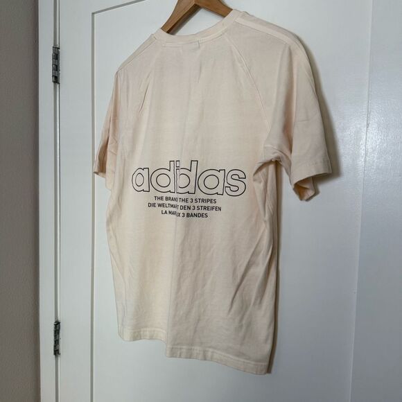 Adidas T-Shirt Mens Sz S Ivory Crewneck Embroidered Trefoil Logo RARE - Picture 5 of 13